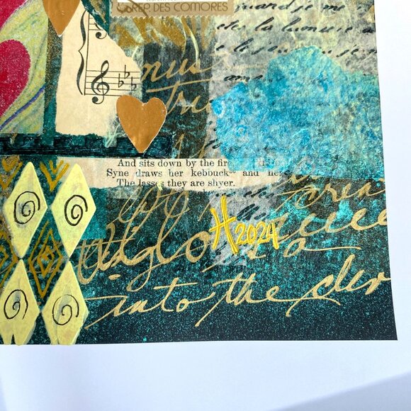 African Renaissance Original Art Painting Collage Mixed Media Matted 8x10in - Picture 8 of 11